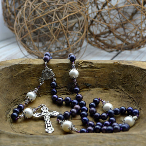 Rosario de perlas moradas de los mares del Sur