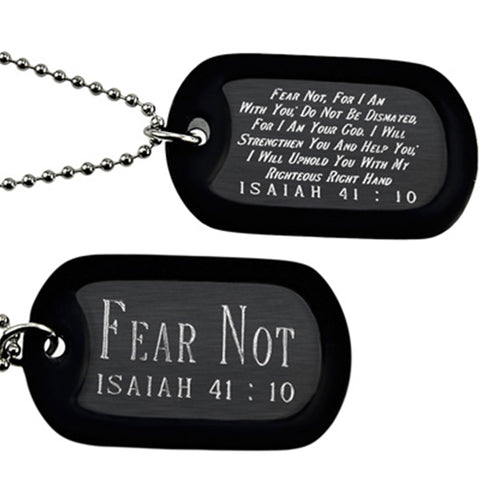 CLEARANCE - “Fear Not” Power Point Double Sided Engraved Dog Tag Necklace