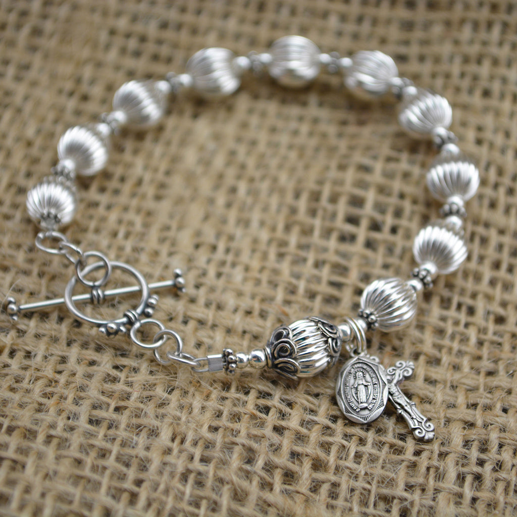 Rosary bracelet junior Rhodium with crystals