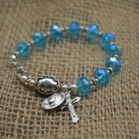 Aqua Crystal Rosary Bracelet