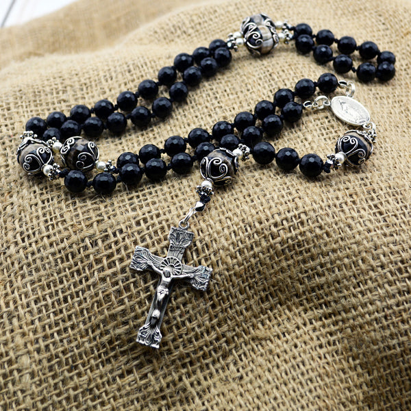 Faceted Black Onyx Rosary