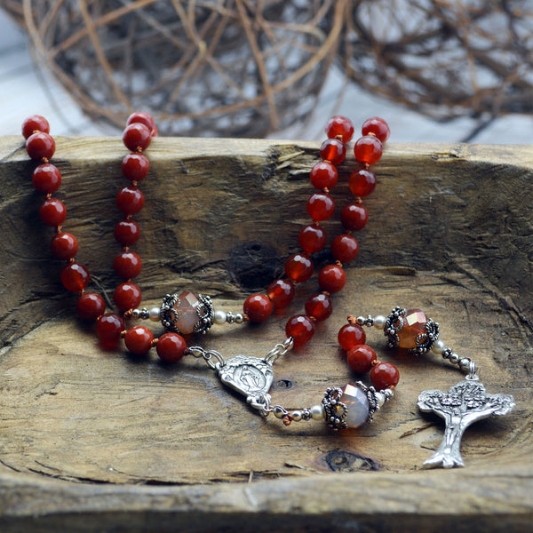 Faceted Red Agate Rosary