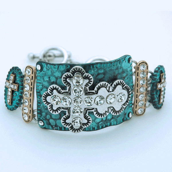 LIQUIDACIÓN - Pulsera de cruz de diamantes de imitación de metal